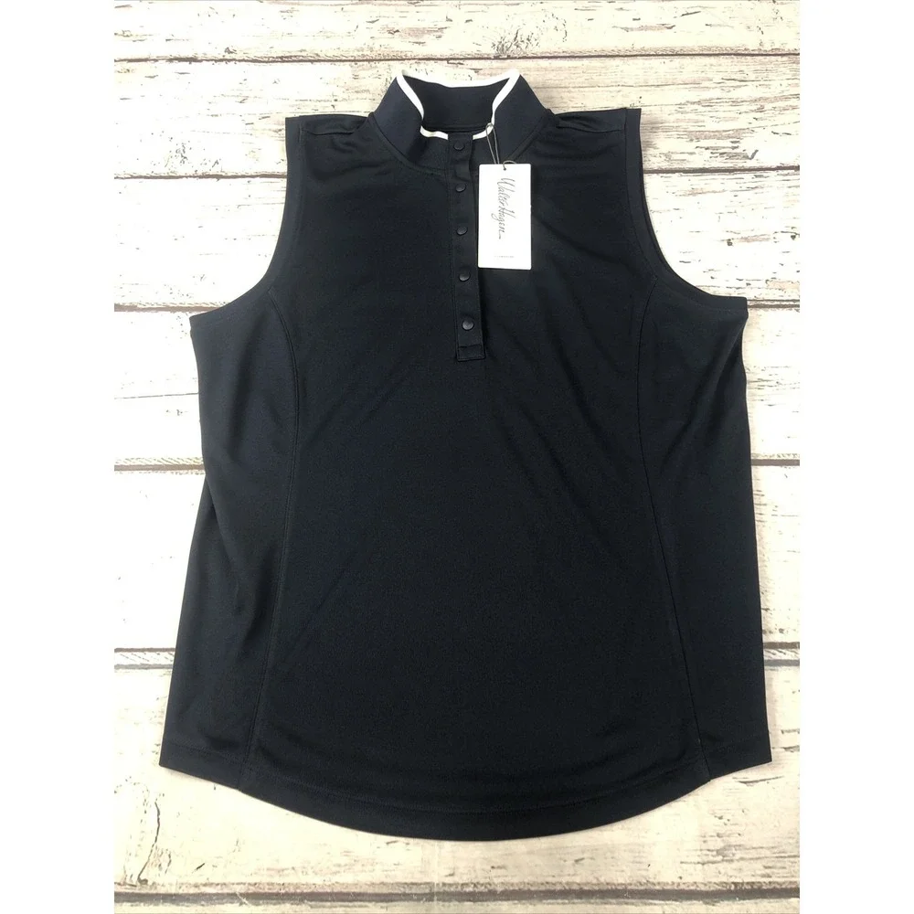 Walter Hagen Womens Clubhouse Sleeveless Golf Mock Polo Dark Navy Sz large